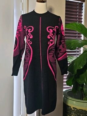 Wool Cashmere Blend  Long Sleeve Knit Sweater A-Line Black Dress Medium / Large